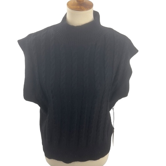 Cupcakes Cashmere Black Soft Cable Knit Mock Neck Sweater Vest Medium Poshmark - Picture 4 of 6